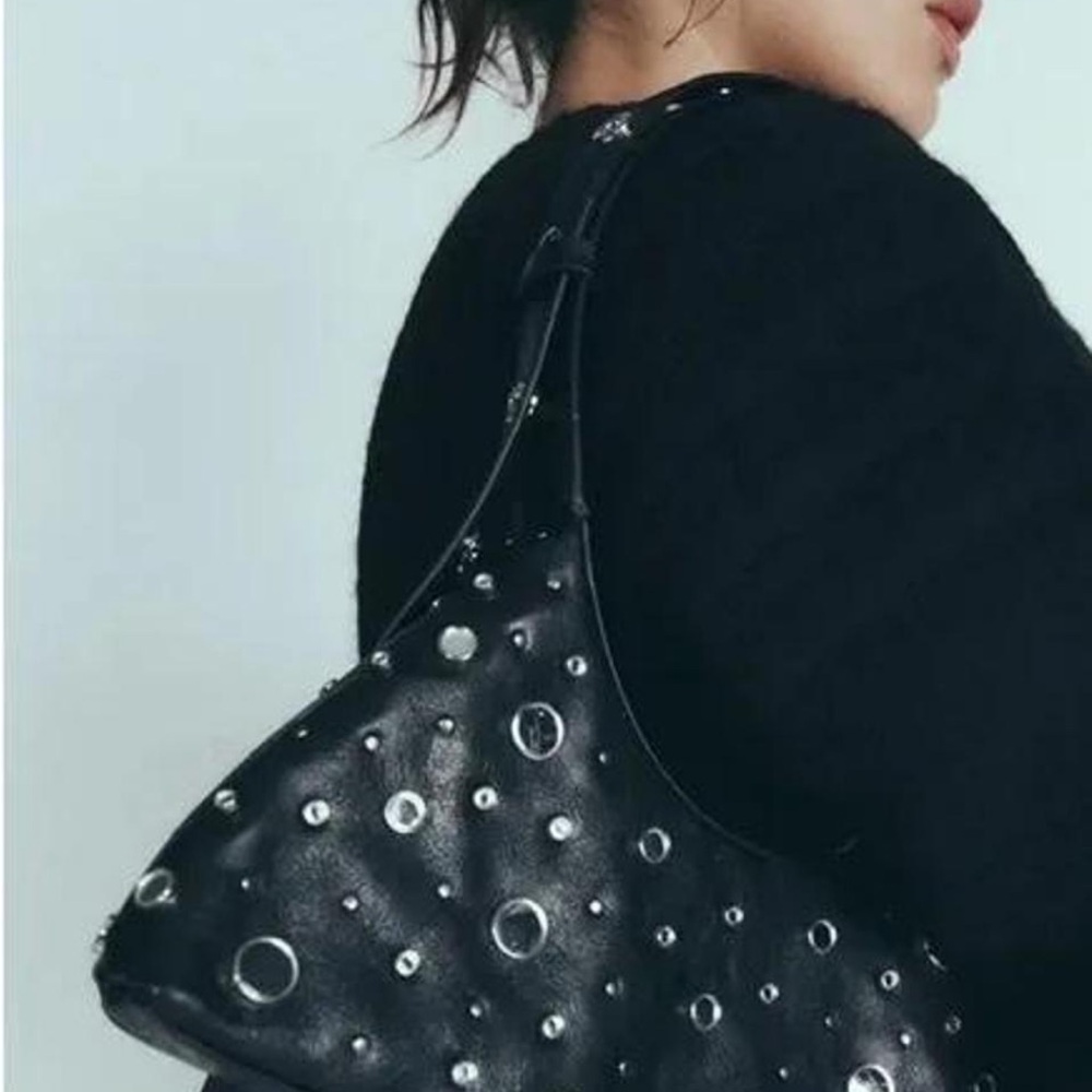 Zara Black Studded Shoulder Bag